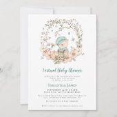 Niedlicher Bär Vintag Türkis Virtual Baby Dusche Einladung (Vorderseite)