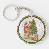 Niedlicher Bär Weihnachtsbaum Konfetti Urlaub Schlüsselanhänger (Vorderseite)