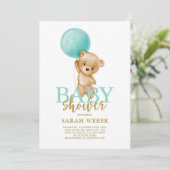 Niedlicher Bärenballon Babydusche Einladung (Stehend Vorderseite)
