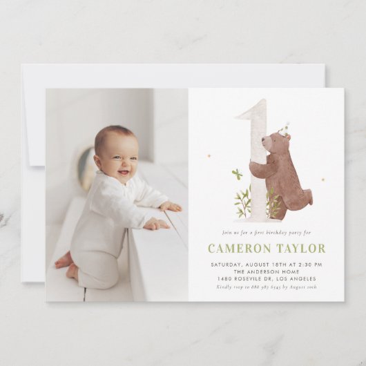 Niedlicher Bärenbär Foto Erstgeburt Einladung (Vorderseite)