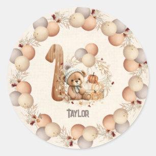 Niedlicher Bärenfall Boy Beary 1. Geburtstag Runder Aufkleber