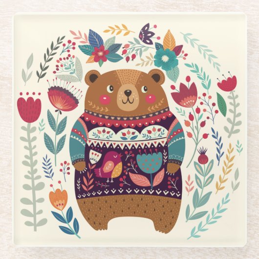 Niedlicher Bärenglas-Untersetzer Glasuntersetzer (Vorderseite)