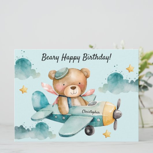 Niedlicher Bärenhapper Geburtstagsflatterkarte Karte (Stehend Vorderseite)