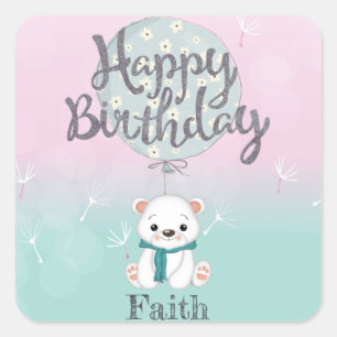 Niedlicher Bärenhappy Geburtstag Custom Quadratischer Aufkleber