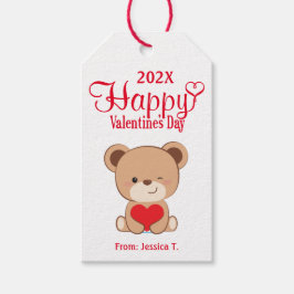 Niedlicher Bärenhappy Valentine-Geschenk-Tag (weiß Geschenkanhänger
