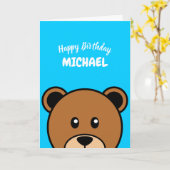 Niedlicher Bärenkopf | Einfaches Blue-Cartoon Karte (Gelbe Blume)