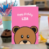 Niedlicher Bärenkopf | Einfaches Cartoon auf Rosa Karte