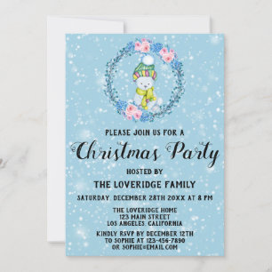 Niedlicher Bärenkrez Weihnachtsfeiertag Party Blau Einladung
