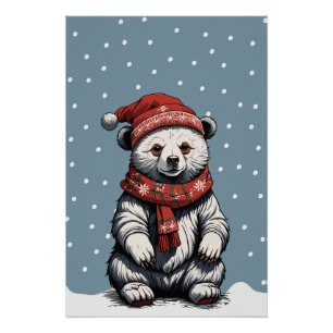 Niedlicher Bärenkuchen mit Beanie und Scarf im Sno Poster