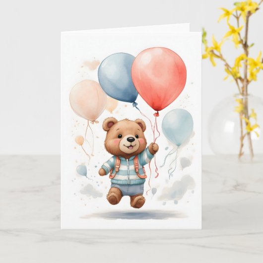 Niedlicher Bärenkuppel in der Luft schweben Karte (Gelbe Blume)