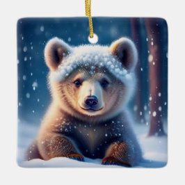 Niedlicher Bärenkuppel in schneebedeckter Keramik  Keramikornament