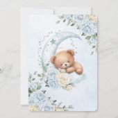 Niedlicher Bärenmoon Blue Floral Boy Babydusche Einladung (Rückseite)