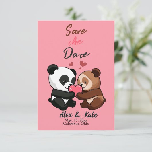 Niedlicher Bärenpenguin Hochzeit speichern Sie das Save The Date (Stehend Vorderseite)