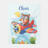 Niedlicher Bärenpilot im Feuerwehrflugzeug Fleecedecke (Vorderseite)