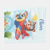 Niedlicher Bärenpilot im Feuerwehrflugzeug Fleecedecke (Vorderseite (Horizontal))