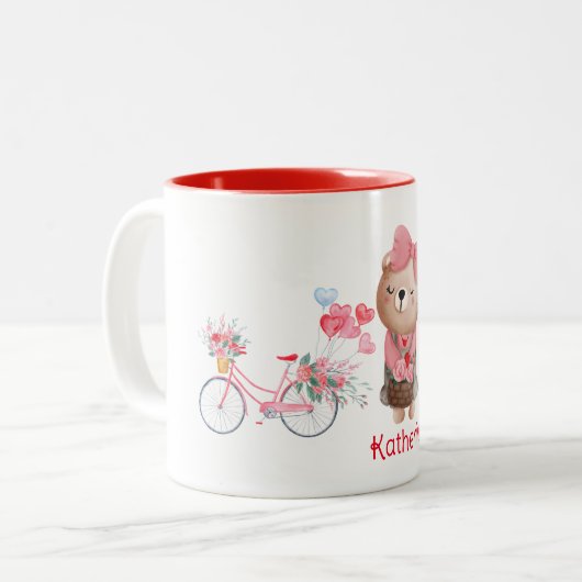 Niedlicher Bärenrad Eiffelturm Personalisierter Na Zweifarbige Tasse (Vorderseite Links)