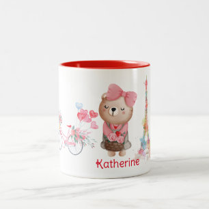 Niedlicher Bärenrad Eiffelturm Personalisierter Na Zweifarbige Tasse