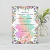 Niedlicher Bärenverlauf Blumendusche Blume Baby Einladung (Stehend Vorderseite)