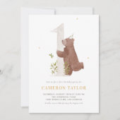 Niedlicher Bärenwald erste Geburtstagsparty Einladung (Vorderseite)