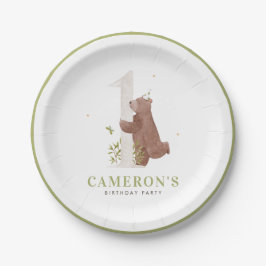 Niedlicher Bärenwald erste Geburtstagsparty Pappteller