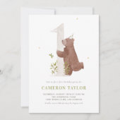 Niedlicher Bärenwald Erster Geburtstag Einladung (Vorderseite)