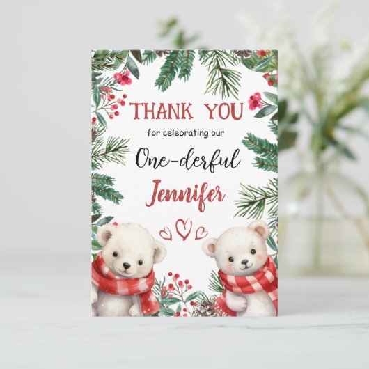 Niedlicher Bärenweihnachtsfest 1° Geburtstag Danke (Stehend Vorderseite)