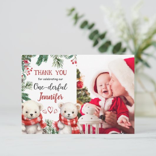 Niedlicher Bärenweihnachtsfest 1° Geburtstag Danke (Stehend Vorderseite)