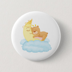 Niedlicher Bärn-Schlaf auf Mondwatercolor-Knöpfe Button