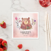 Niedlicher Bärn-und des Blumen-Kindes Geburtstag Serviette (Beispiel)