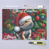 Niedlicher Bartdrache und Weihnachtsmannmütze Seidenpapier (Handwerk)