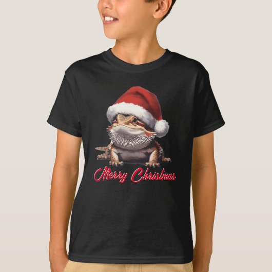 Niedlicher Bartdrache und Weihnachtsmannmütze T-Shirt (Vorderseite)