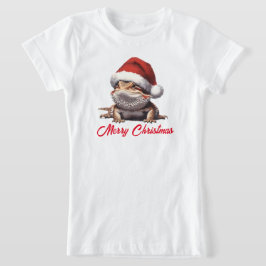 Niedlicher Bartdrache und Weihnachtsmannmütze T-Shirt