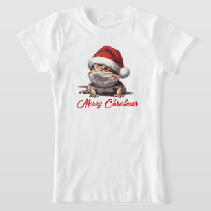 Niedlicher Bartdrache und Weihnachtsmannmütze T-Shirt