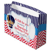 Niedlicher Baseball-Afrikanischer Junge Geburtstag Große Geschenktüte (Rückseite Schrägansicht)