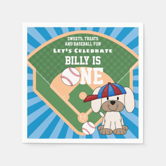Niedlicher Baseball Spaß Welpen Hund 1. Geburtstag Serviette (Vorderseite)
