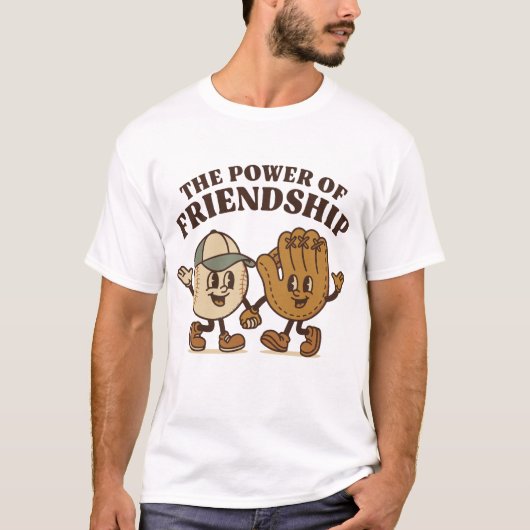 Niedlicher Baseball- und Glove Cartoon Grafik T-Shirt (Vorderseite)