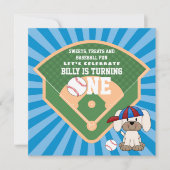 Niedlicher Baseball Welpenhund 1. Geburtstag Einladung (Vorderseite)