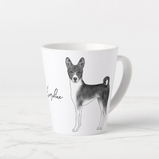 Niedlicher Basenji-Hund in Schwarz und Weiß & Indi Milchtasse (Rechte Ecke)