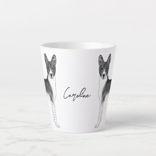 Niedlicher Basenji-Hund in Schwarz und Weiß & Indi Milchtasse (Vorderseite)