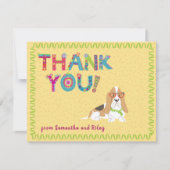 Niedlicher Basset Hound Hund farbenfrohe Blumenbri Dankeskarte (Vorderseite)