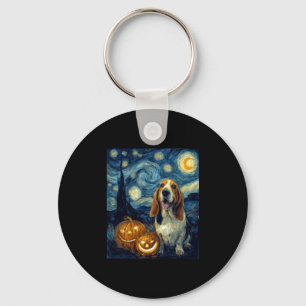 Niedlicher Basset Hound Hund Halloween Kürbislater Schlüsselanhänger