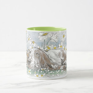 Niedlicher Basset Hound in Daisy Field - Adortable Tasse