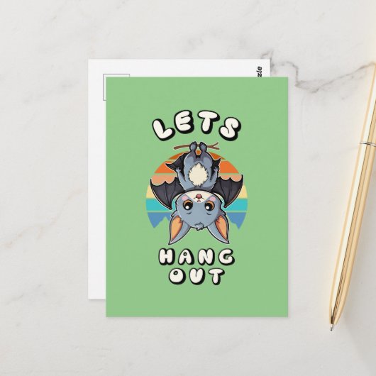 Niedlicher Battschlag und Retro Sunset | Lass uns Postkarte (Vorderseite/Rückseite Beispiel)