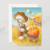 Niedlicher Bauer Hund mit Pumpkin Ankündigungspostkarte (Vorne/Hinten)