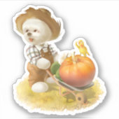 Niedlicher Bauer Hund mit Pumpkin Aufkleber (Vorderseite)