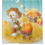 Niedlicher Bauer Hund mit Pumpkin Duschvorhang (Vorderseite)