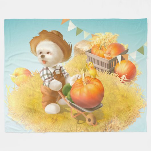 Niedlicher Bauer Hund mit Pumpkin Fleecedecke (Vorderseite (Horizontal))