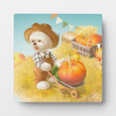 Niedlicher Bauer Hund mit Pumpkin Fotoplatte (Vorderseite)