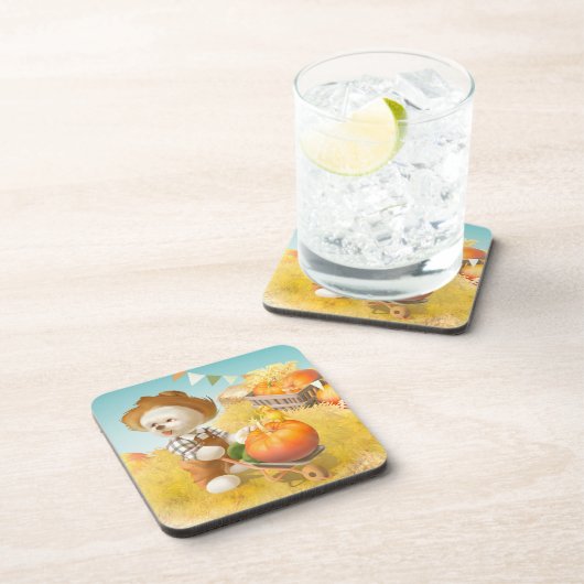 Niedlicher Bauer Hund mit Pumpkin Getränkeuntersetzer (Rechte Seite)