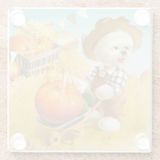 Niedlicher Bauer Hund mit Pumpkin Glasuntersetzer (Rückseite)